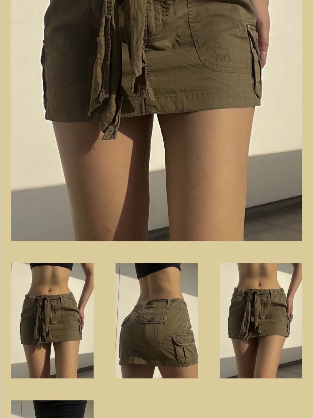Y2K Abercrombie & Fitch Women’s Cargo Mini Shorts with Tie Front - Brown Sz-4